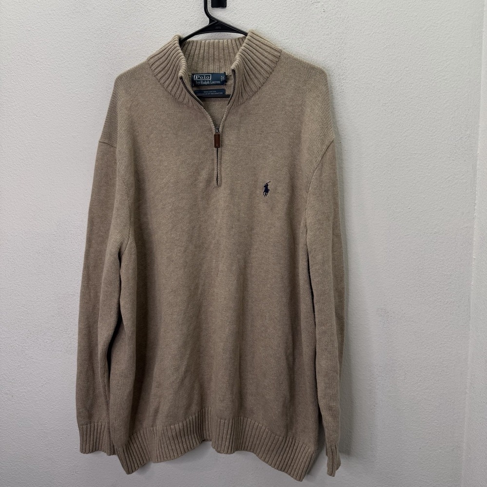 Polo Ralph Lauren Sweater Mens 3XB Big Beige Quarter 1/4 Zip Pullover Cotton
